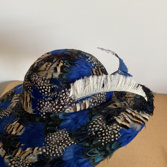 VTG Rare Jack McConnell Feather Hat. 100% Wool. Blue/Black Multi Feathers - Picture 5 of 16